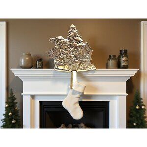 vintage metal snow man let it snow christmas mantle stocking holder.